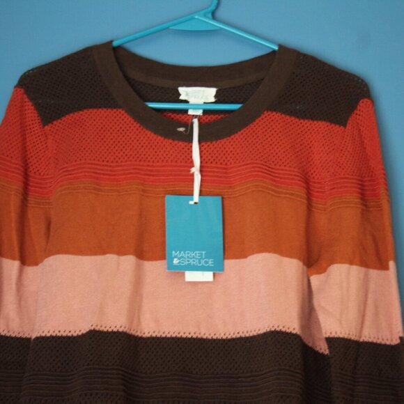 NWT Market & Spruce Stitch Fix Pink & Brown Rowan Textured Cotton Blend Sweater - Picture 4 of 13